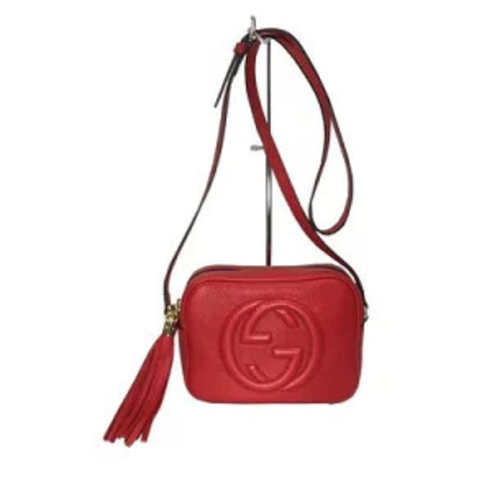 GUCCI Soho Disco Shoulder Bag Calfskin Red